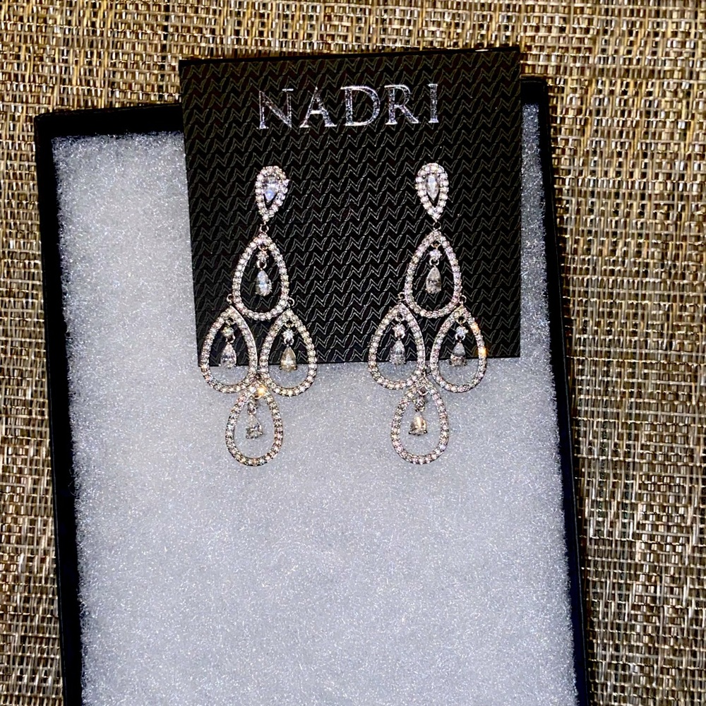 Nadri Earrings Tiered Chandelier Silver